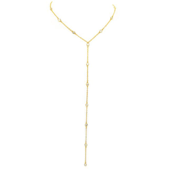 Gold Cubic Zirconia Y Shaped Square Necklace