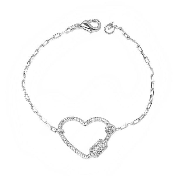 Silver Linked Chain Bracelet with CZ Heart Station