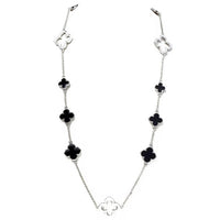 Silver & Black Enamel Clover Necklace
