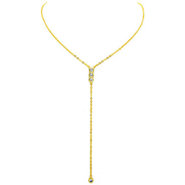 Gold Cubic Zirconia Y Shaped Lariat Necklace