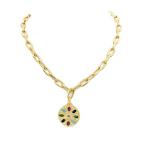 Gold Multi Color Cubic Zirconia Pendant Necklace