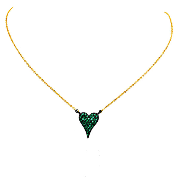 Sterling Silver Gold Plated CZ Heart Pendant Necklace