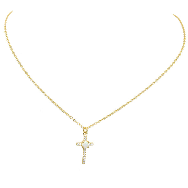 Sterling Silver Gold Plated CZ Cross Pendant Necklace