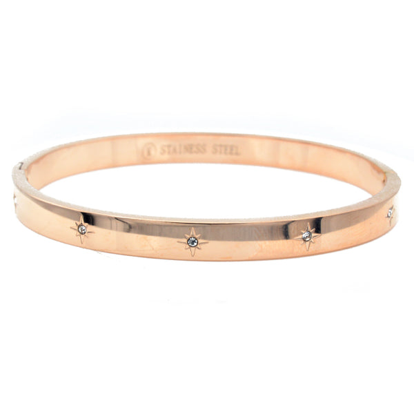 Rose Gold Stainless Steel CZ Starburst Bangle Bracelet