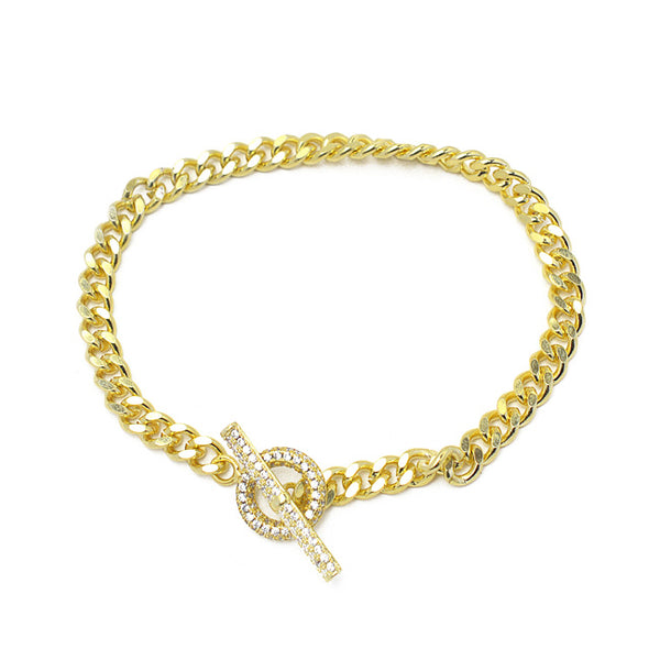 Gold Cubic Zirconia Linked Chain Toggle Bracelet