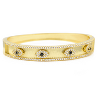 Gold Cubic Zirconia Evil Eye Bangle Bracelet