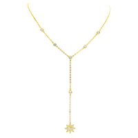 Gold Cubic Zirconia Pave Starburst Y Shape Necklace