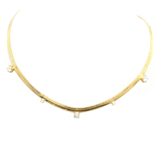 Gold Filled Cubic Zirconia Herringbone Necklace