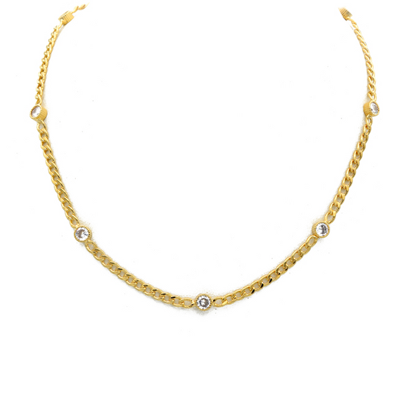 Gold Filled Cubic Zirconia Chain Choker Necklace