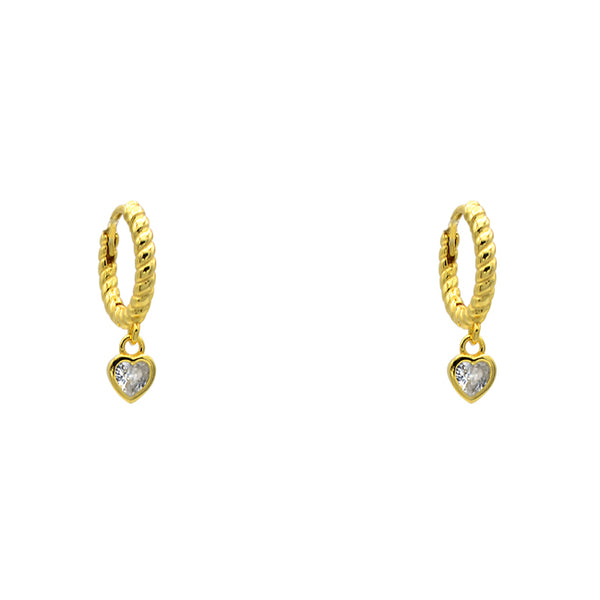Sterling Silver Gold Plated CZ Heart Dangle Earring
