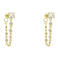 Sterling Silver Gold Plated CZ Chain Dangle Earrings