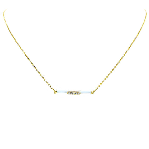 Sterling Silver Gold Plated CZ Bar Pendant Necklace