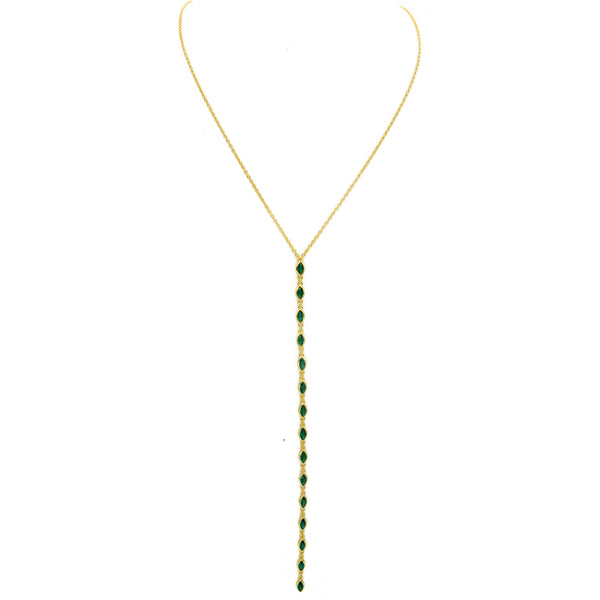 Sterling Silver Gold Plated Emerald CZ Lariat Necklace