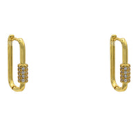 Gold Rectangular Hoop Earring with Pave Center