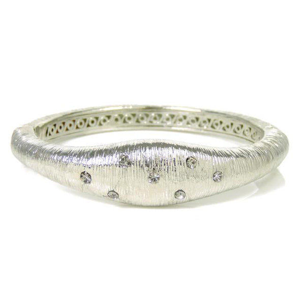 Silver Brushed Magnetic Bracelet with Cubic Zirconia