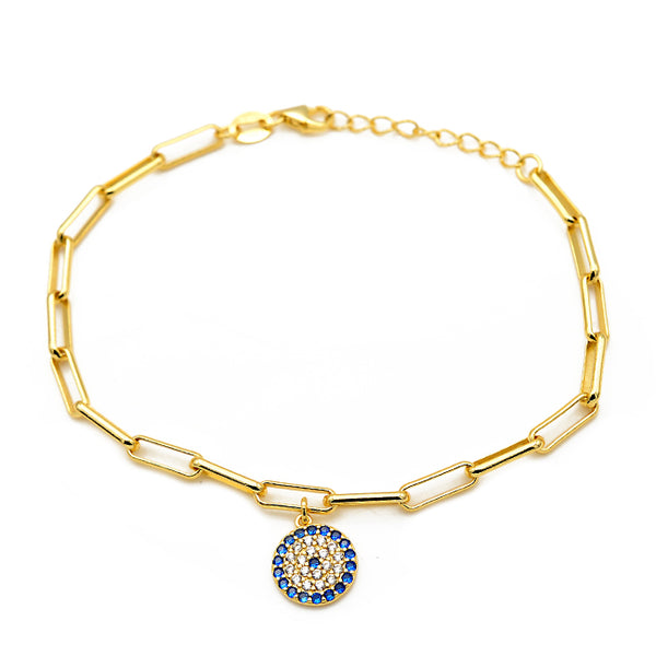 Sterling Silver Gold Plated CZ Evil Eye Chain Bracelet