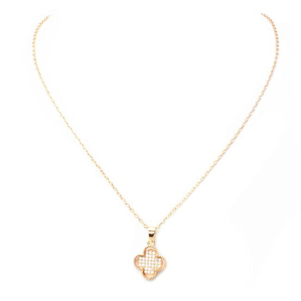 Rose Gold CZ Clover Pendant Necklace
