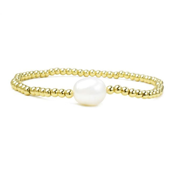 Gold Fresh Water Pearl Beaded Stretch Bracelet