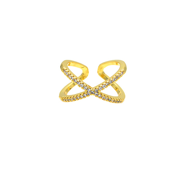 Gold Cubic Zirconia X Adjustable Ring