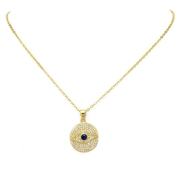gold cz evil eye necklace