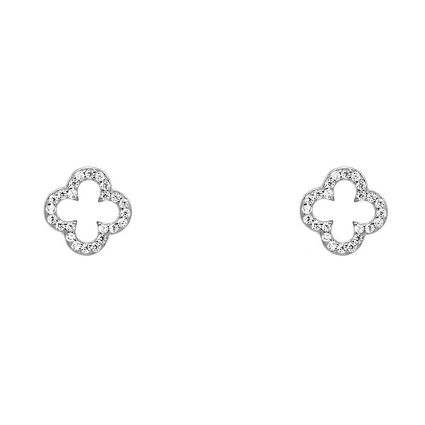 Sterling Silver CZ Open Clover Studs Earrings