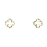 Sterling Silver Gold Plated CZ Open Clover Studs Earrings