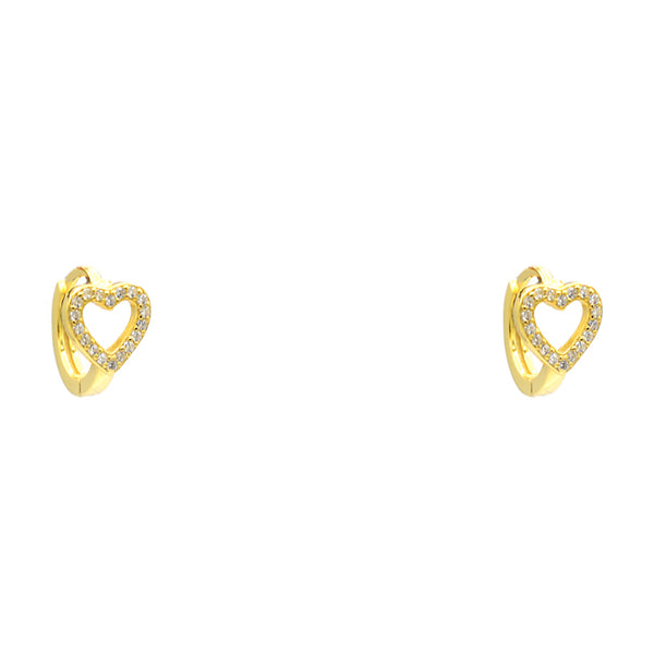 Sterling Silver Gold Plated CZ Heart Huggie Earrings