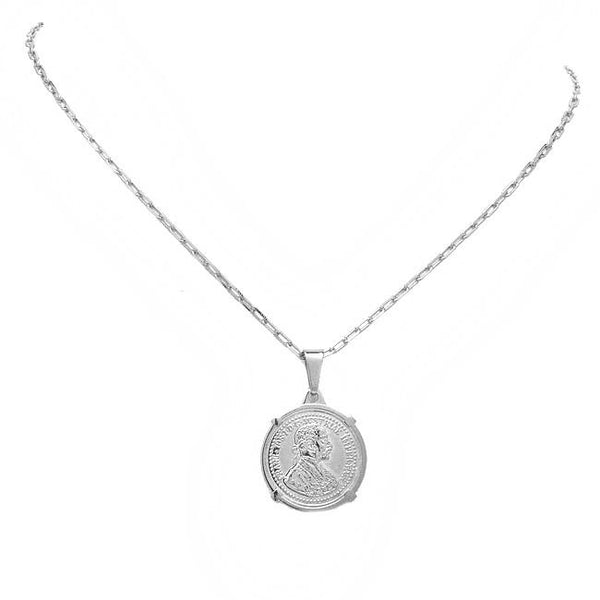 Silver Coin Pendant Chain Necklace