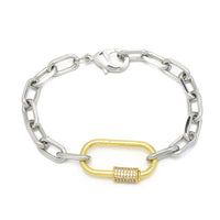 Silver Linked Chain Bracelet with Gold CZ Station