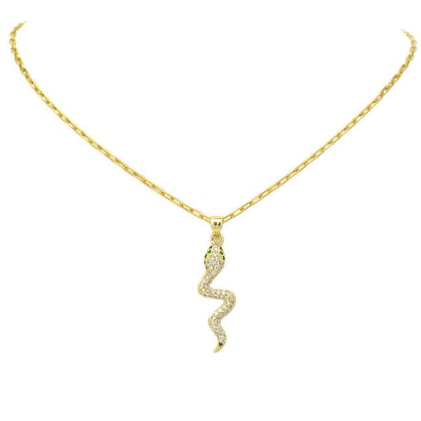 Gold Cz Snake Pendant Necklace