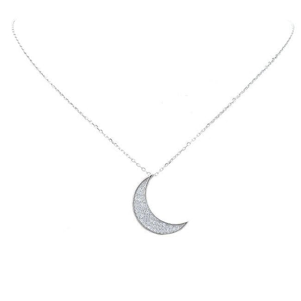 Sterling Silver CZ Moon Pendant Necklace 