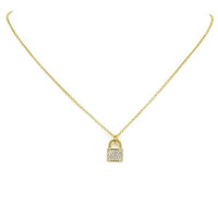 Sterling Silver Gold CZ Lock Necklace