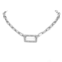 Silver Linked Chain Necklace with CZ Station
