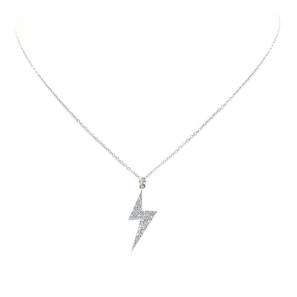 Sterling Silver CZ Lightning Bolt Pendant Necklace