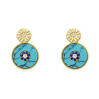 Gold & Turquoise Cubic Zirconia Dangle Earrings