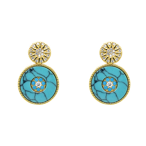 Gold & Turquoise Cubic Zirconia Dangle Earrings
