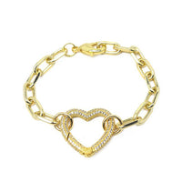 gold cz chain heart bracelet
