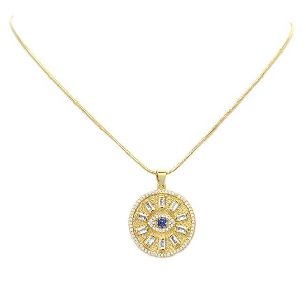 Gold Cz Evil Eye Pendant Necklace