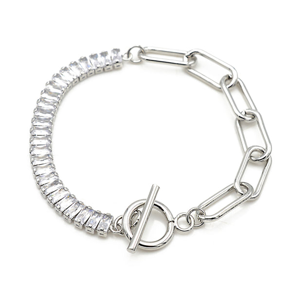 Silver Cubic Zirconia Baguettes Linked Chain Bracelet