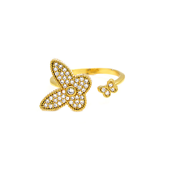Gold Cubic Zirconia Butterfly Adjustable Ring