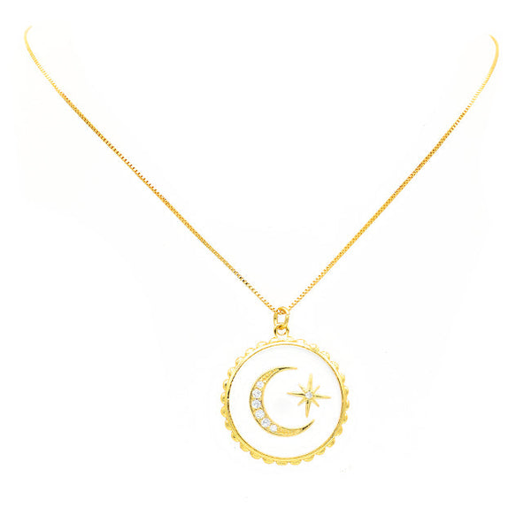 Gold Filled CZ Round Moon Pendant Necklace