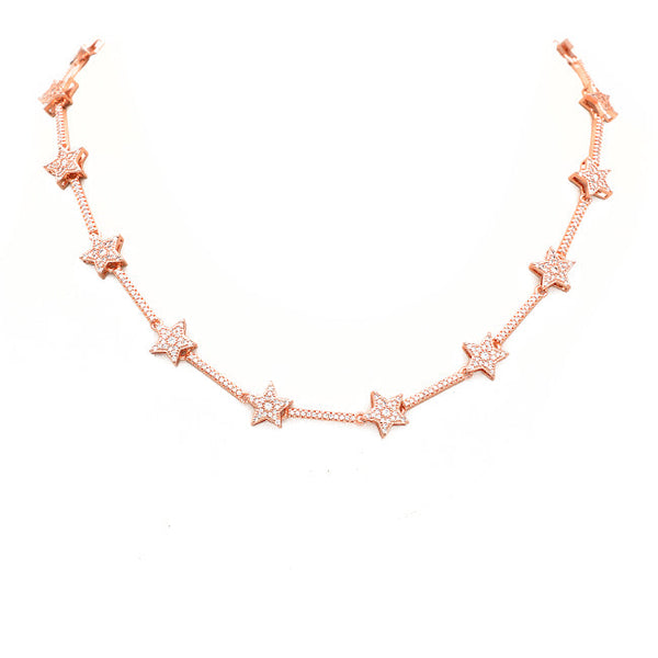 Rose Gold Cubic Zirconia Pave Star Necklace