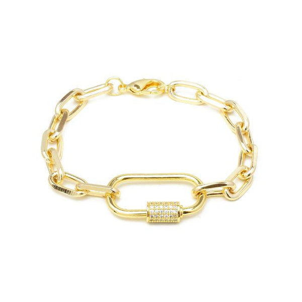 Gold Linked Chain Bracelet with Gold CZ Station