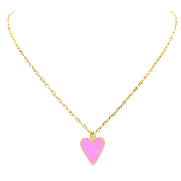 Gold Filled Pink Heart Pendant Necklace