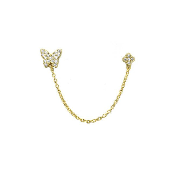 Sterling Silver Gold CZ Butterfly Earring