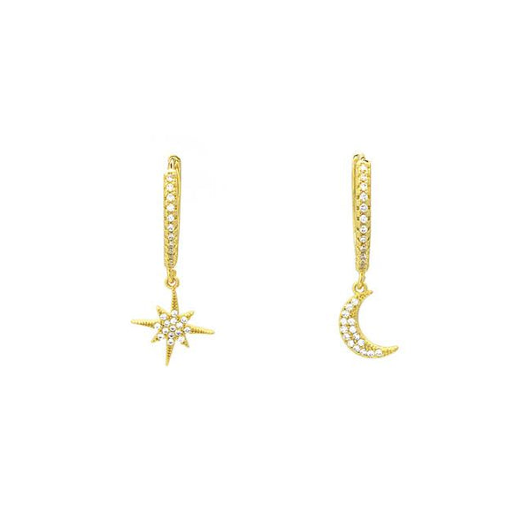 gold cz moon star earring