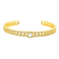 Gold Cubic Zirconia Open Cuff Chain Bracelet