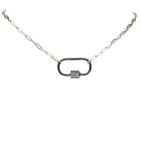 Silver Linked Chain Necklace with Gun Metal CZ Station