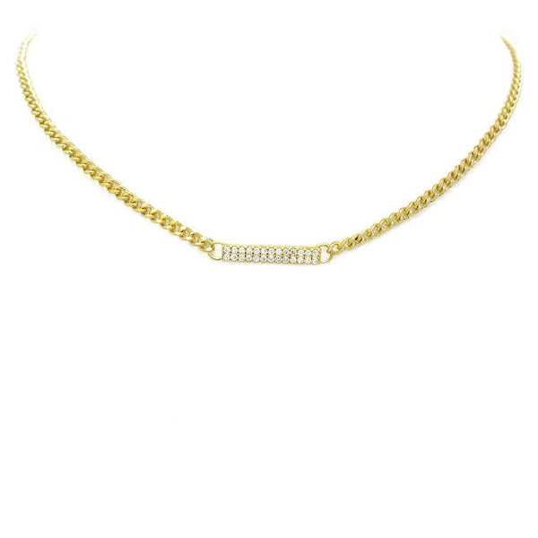 Gold Cubic Zirconia Pave Bar Necklace