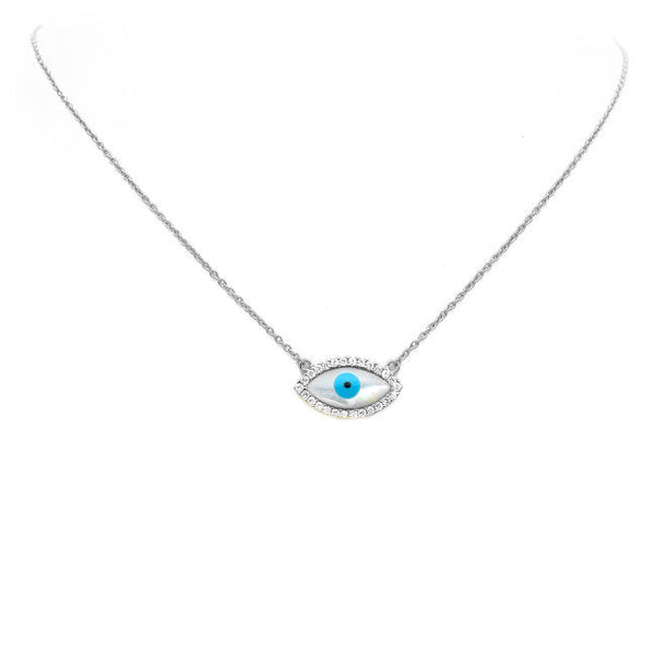 Sterling Silver CZ Evil Eye Pendant Necklace